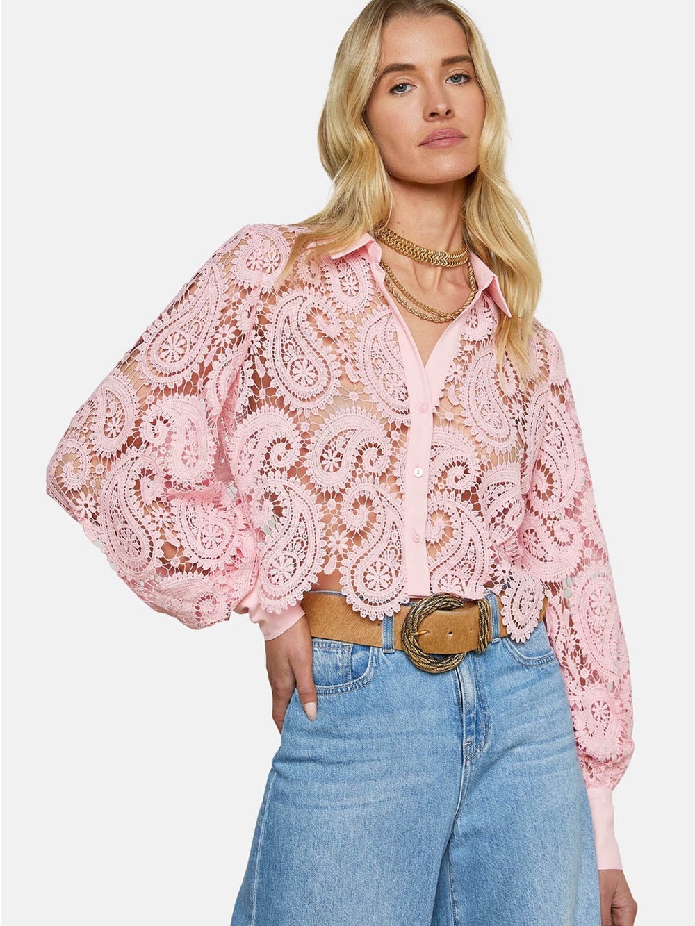 L'AGENCE Odelia Crochet Lace Crop Blouse